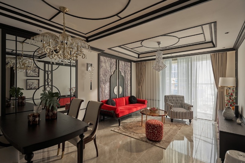 Họa tiết hình chữ nhật được ứng dụng trên trần nhà, tường, cửa...